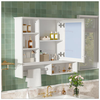 Armoire de rangement murale 2 en 1 avec tablettes réglables, charnières à fermeture en douceur et tablettes ouvertes pour le rangement de la salle de bain, du salon et de la chambre à coucher