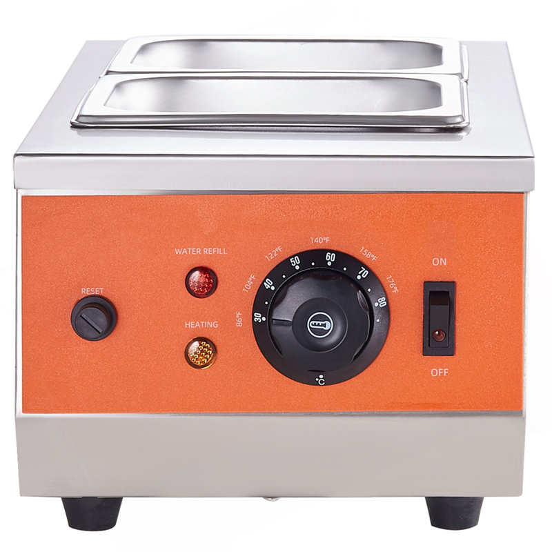 Machine à tremper le chocolat, 9 livres, 2 cuves de melange de chocolat avec contrôle TEMP 86 ~ 185 ℉, chauffe-plat électrique commercial en acier inoxydable 800W pour la fonte et le chauffage du chocolat / lait / crème