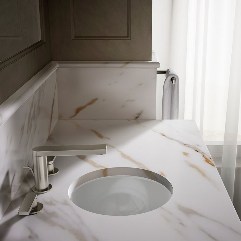 Compass® Ceramic Circular Dual Mount Bathroom Sink, White