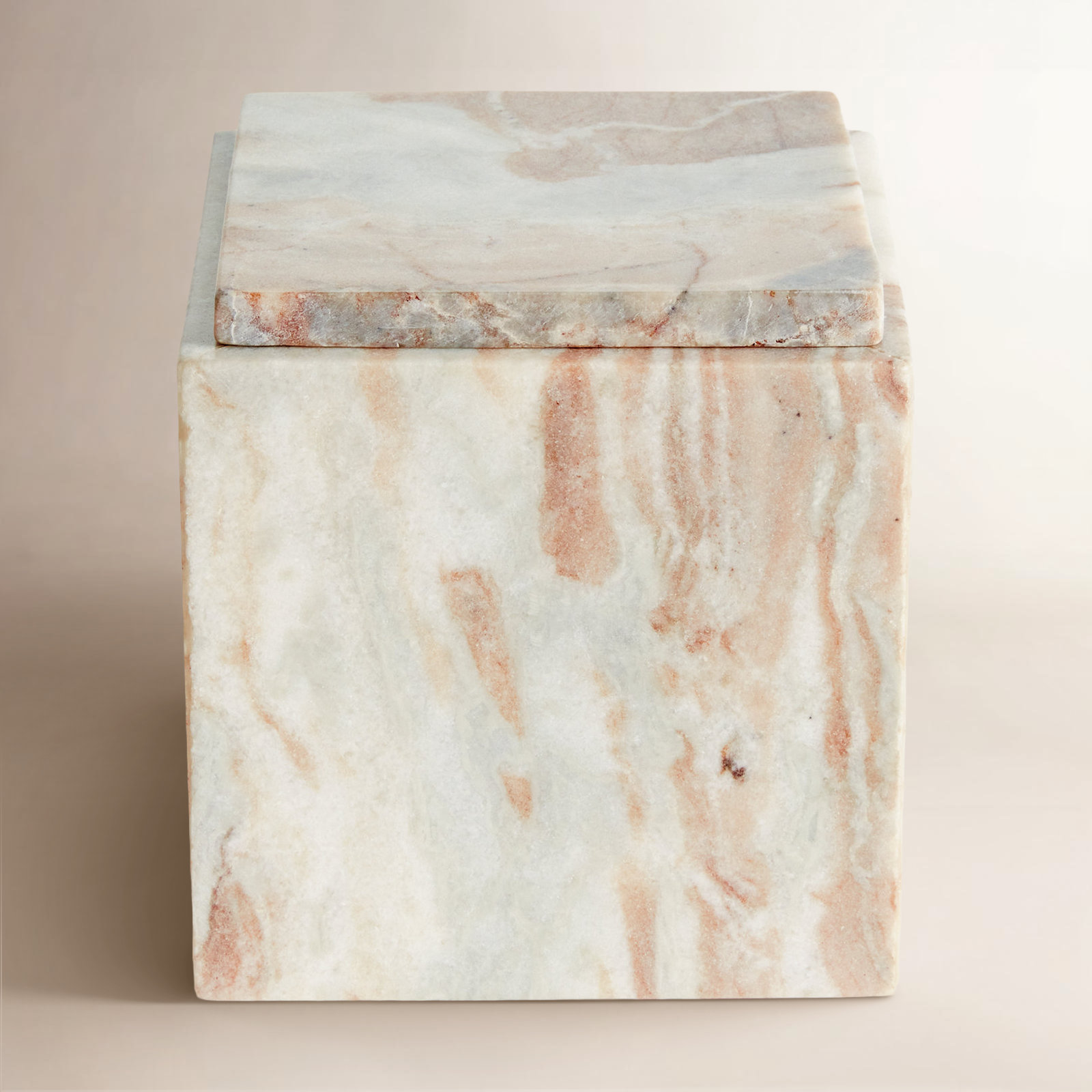 JAQUELINE SQUARE LIDDED BOX WIDE, Brown/White, 6.25" H x 6" W x 6" D