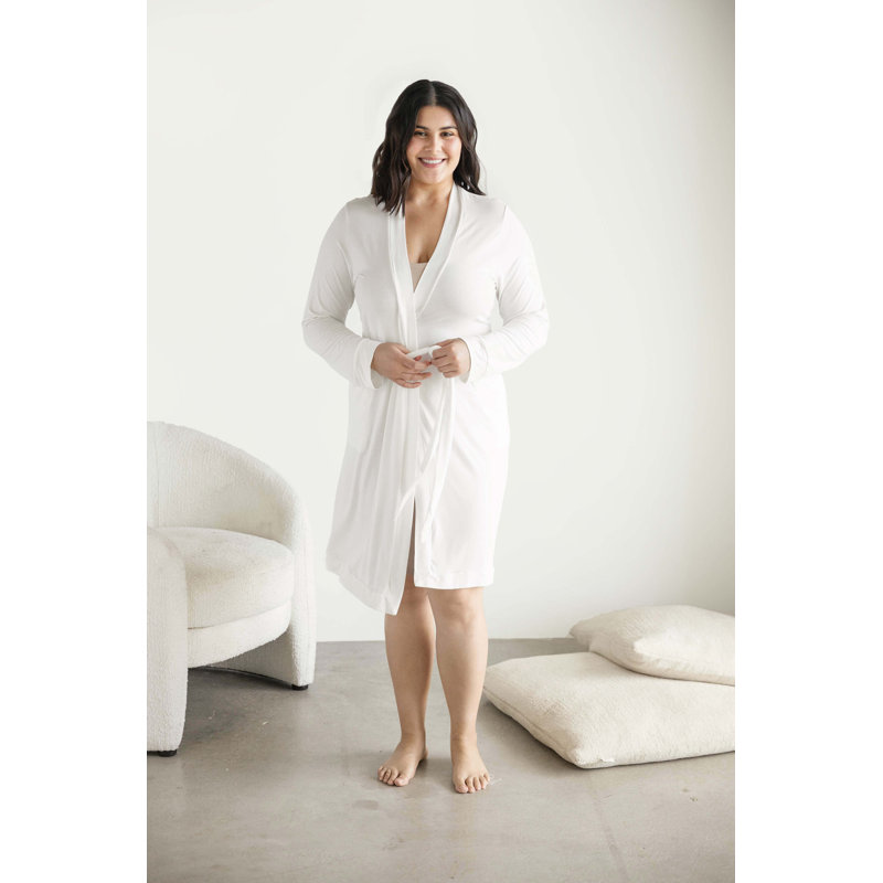 Peignoir nu en mélange de modal au-dessus du genou avec poches, TP, Blanc transparent