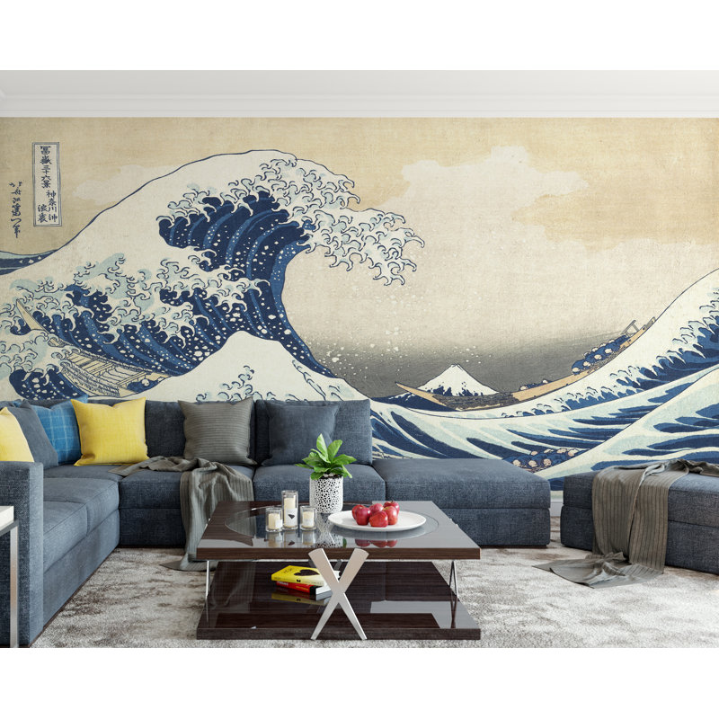 Murale la grande vague par Katsushika Hokusai, L 108 po x l 192 po