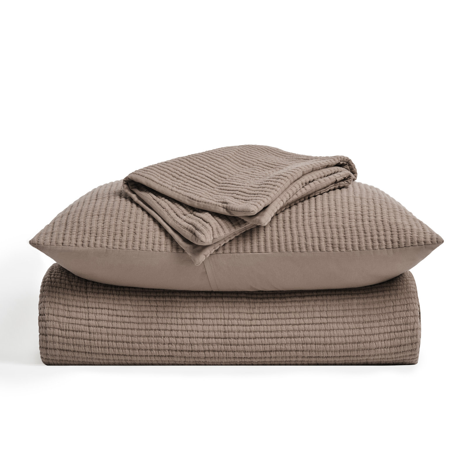 Ribbed Cotton Coverlet Set, Oversized King Quilt + 2 Shams, Mocha Brown