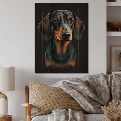 Portrait de teckel noir et brun - Reproduction d'art de chien teckel