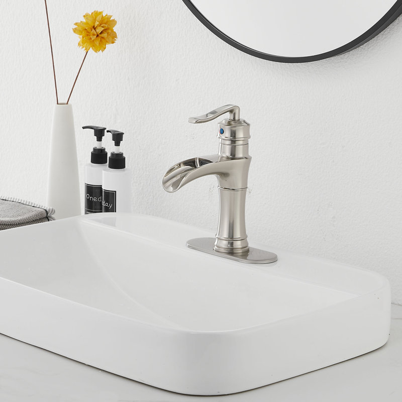 Single-Hole Single-handle Bathroom Faucet with Drain Assembly, Brushed Nickel