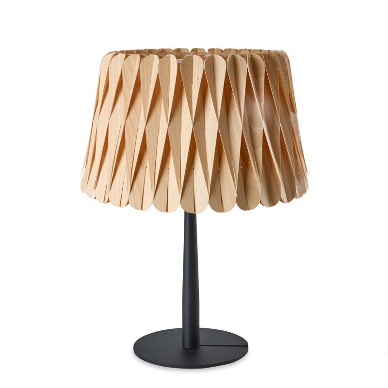 Lola Table Lamp, Natural Beech, Matte Black, 20.9" H x 15.4" W x 15.4" D