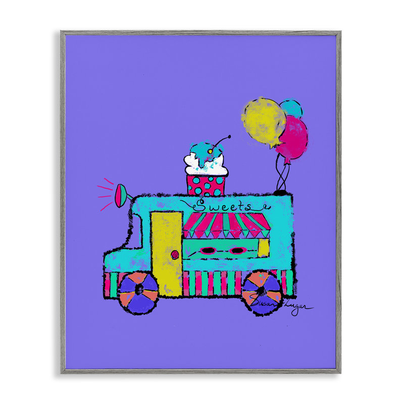 Camion de crème glacée sur giclée encadrée mauve, design par Susan Lugar, H 14 po x l 11 po, Estampe numérique Farmhouse