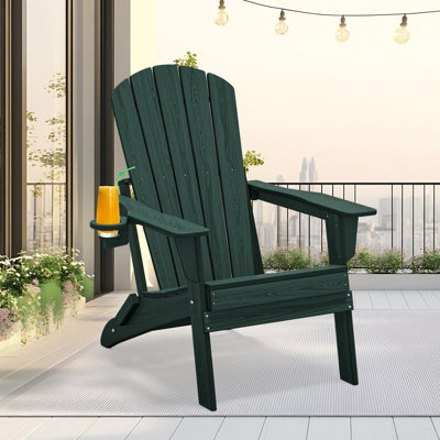 Chaise Adirondack pliante, texture bois, porte-gobelet, PEHD toutes saisons pour piscine / pelouse, vert