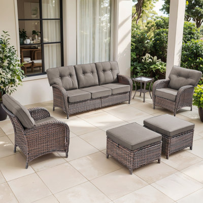 Harbor 6-Piece Outdoor Wicker Patio Furniture Set, 5" Thick Cushioned Rattan Conversation Set