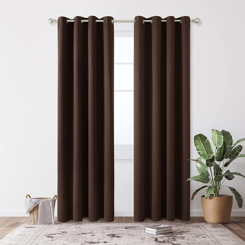 Hisao Room Darkening Curtain Pair, Dark Brown, 140 W x 260 D cm