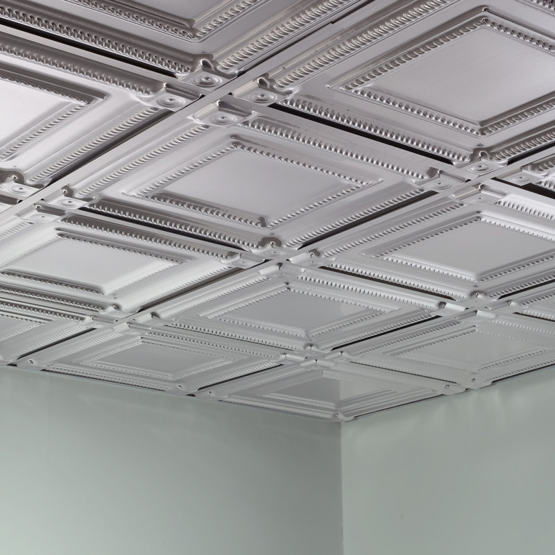 Panneau de plafond décoratif en vinyle 2 pi x 2 pi FASÄDE Coffer, Aluminium brossé