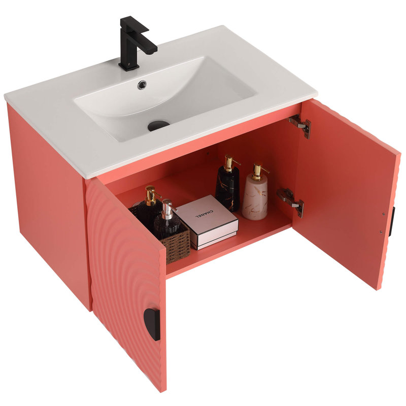 Pellabay Modern Bathroom Vanity with Fluted Circular Doors 30" Wide, Coral Pink