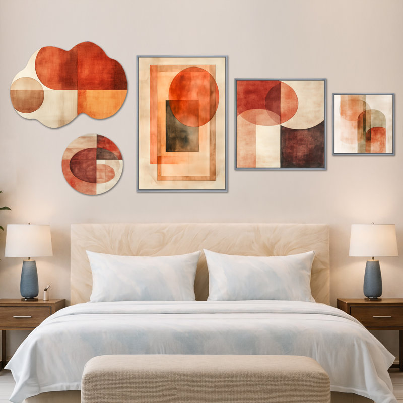 «Terracotta Balance», art mural surdimensionné abstrait, ensemble de 5 reproductions d'art sur toile encadrées (100 po x 40 po)