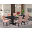 L'ensemble de salle à manger 7 pièces contient une table de cuisine rectangulaire et 6 chaises modernes en tissu de polyester rouge beige, noir sablé-1820037435