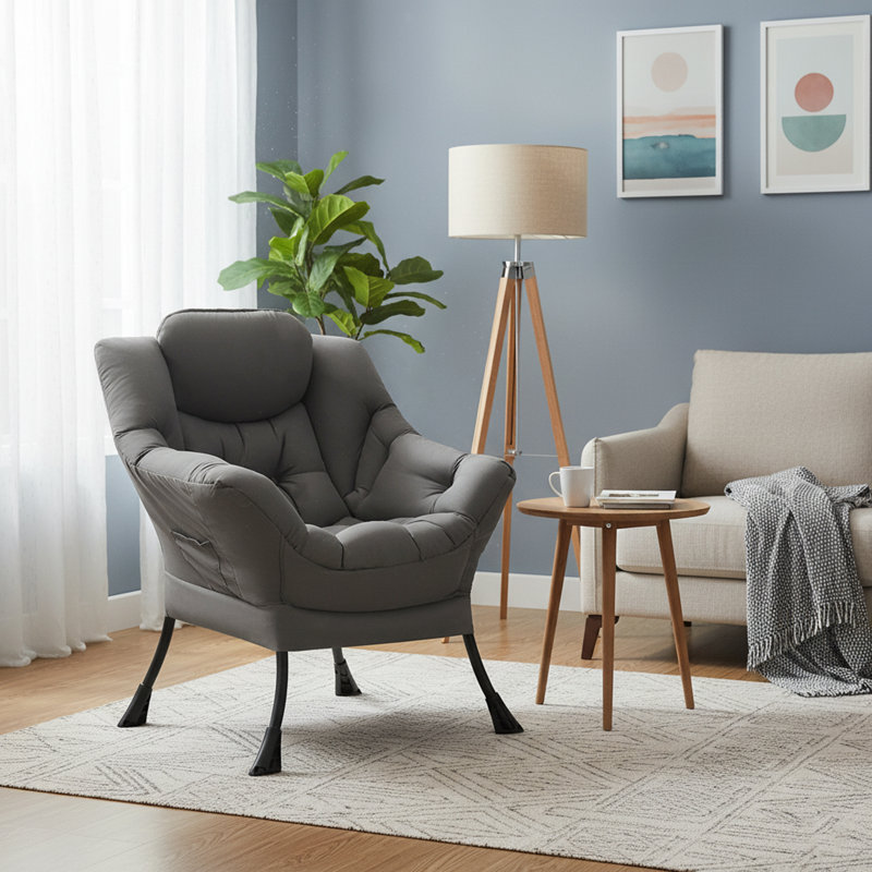 Fauteuil paresseux et rembourré Abramson, Gris foncé - coton simple, Non