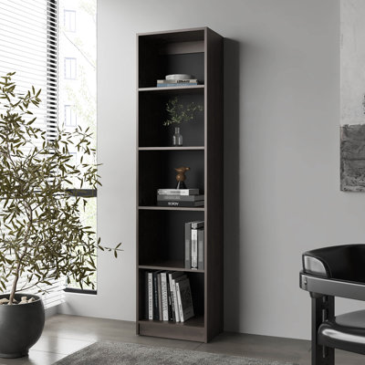 Stained Walnut Bookcase With Open Storage And 5 Shelves