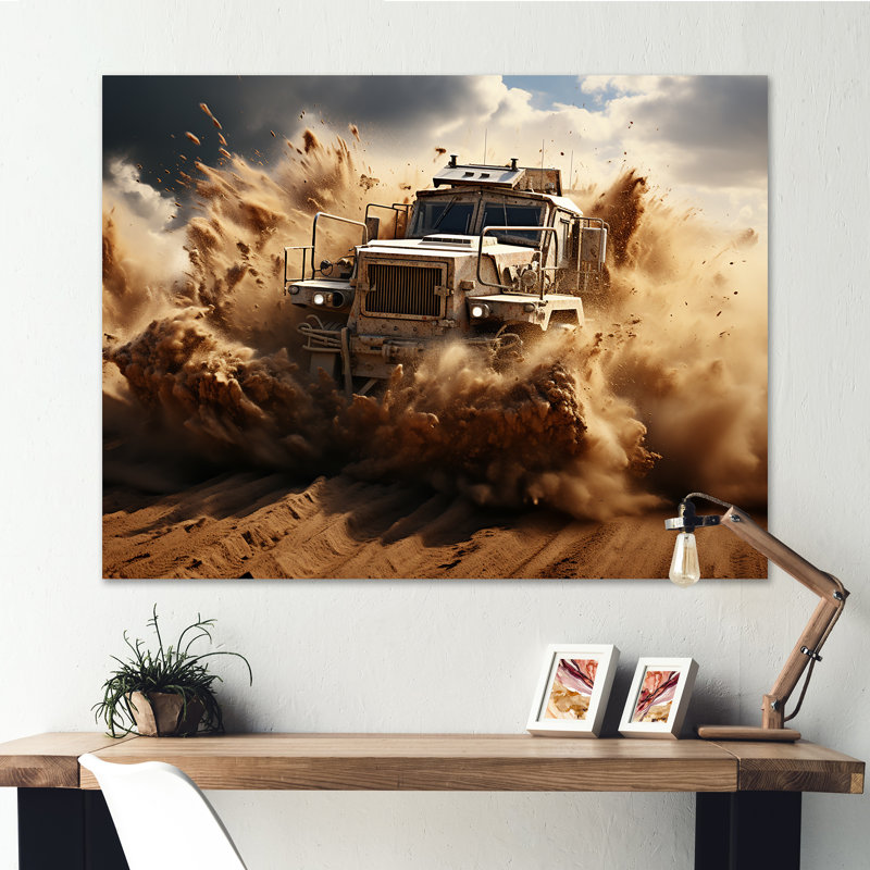 Camion militaire, guerre mécanisée sur toile, Toile tendue, 34" H x 44" W