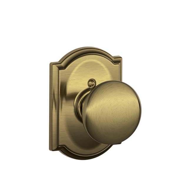 Plymouth Knob with Camelot Trim Non-Turning Lock, Antique Brass