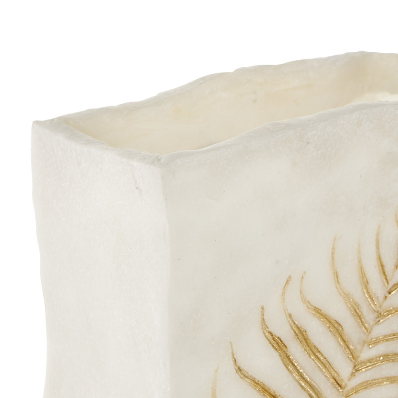 Amilynn Polystone Leaf Decorative White Vase with Gold Leaf Imprint, 18" H x 9.2" W x 6.15" D