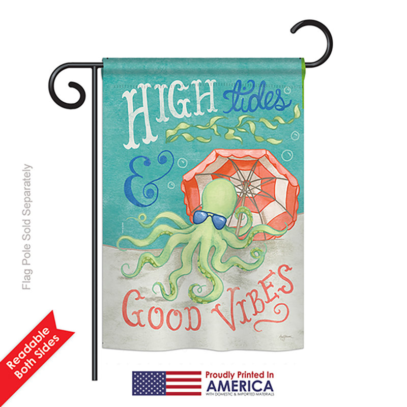 Drapeau de jardin Ramos Octopus Good Vibes, H 40 po x l 28 po