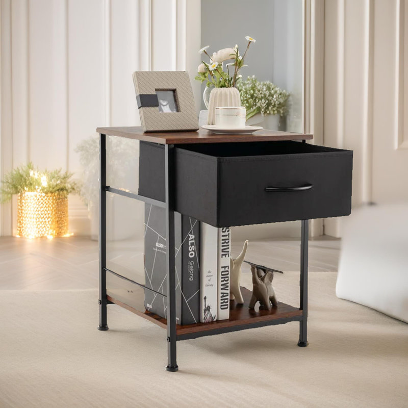 Aleane Rustic Industrial 2 Side Tables With Storage Drawers, End Sofa Table Living Room Furniture