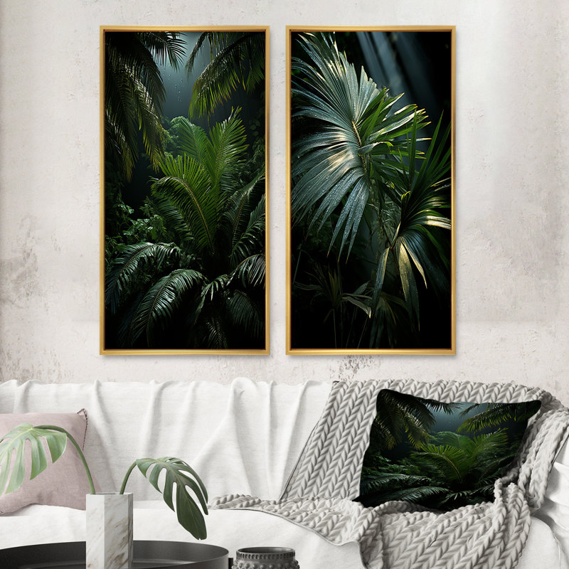 «Palm Trees Jungle», 2 pièces, H 32 po x l 32 po, Encadrement doré