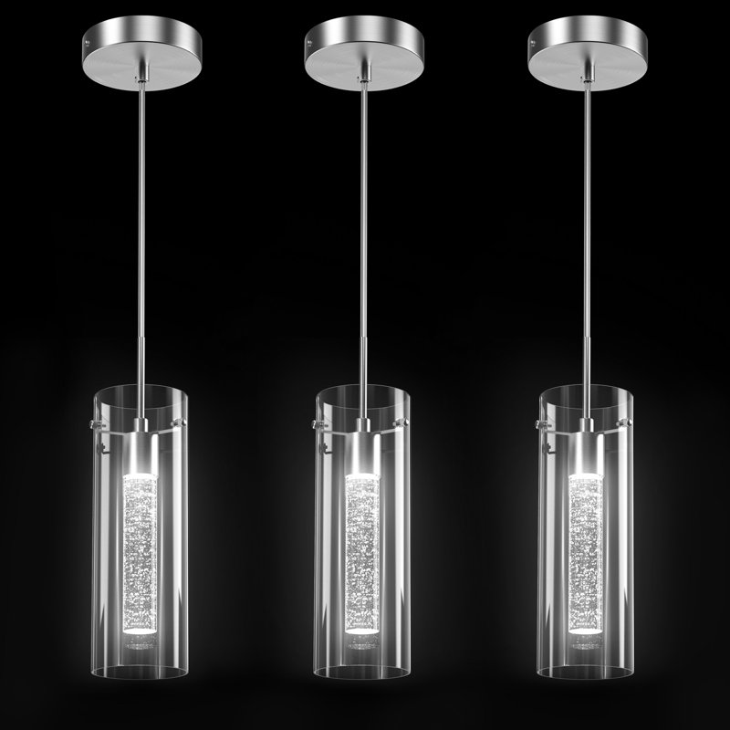 Frontis Light Brushed Nickel LED Cylinder Pendant, 3 Lights, 6500K, Brushed Nickel