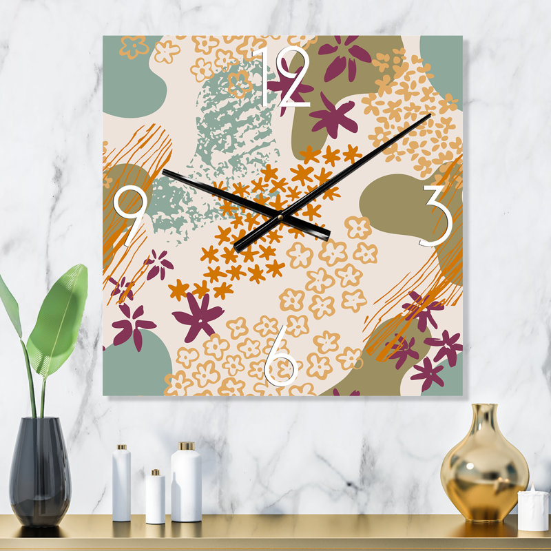 Fleurs, silhouettes et formes fluides - Horloge murale moderne, Très grand