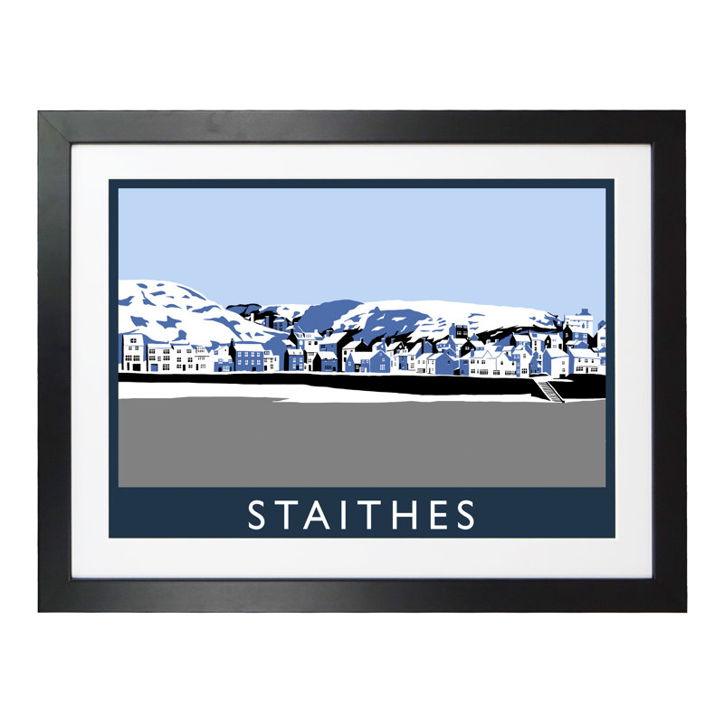 'Staithes in Snow' 1 Piece Wall Art, 44 cm H x 54 cm W x 2.2 cm D, Black Wood Frame