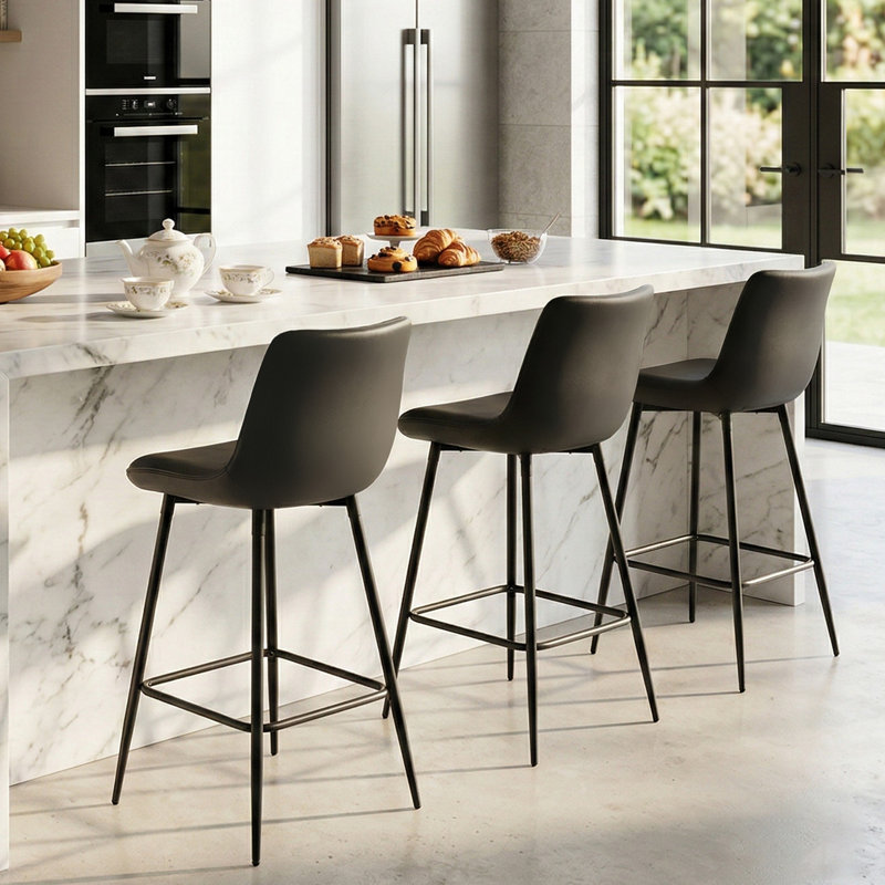 PU Leather Upholstered Counter & Bar Stool Set of 3, Black