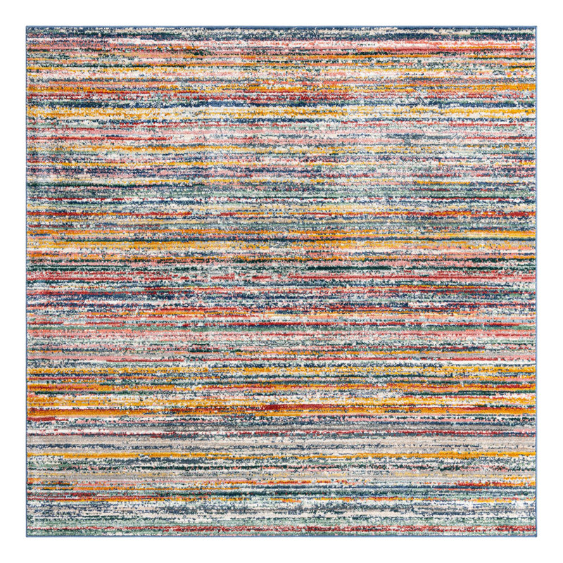 Tapis rayé jaune / bleu / rouge / bleu marine Hulsey, Carré 7 pi 3 po