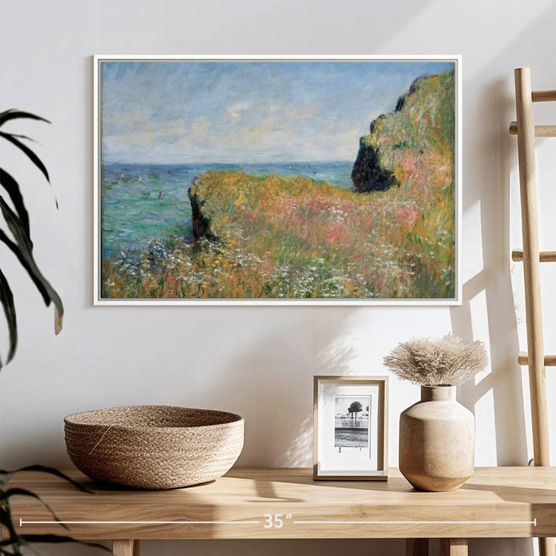 Bord de la falaise Pourville, Cadre flottant blanc, 25 po x 17 po