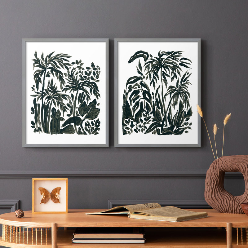 Encre Jungle III - reproduction encadrée de qualité supérieure - prête à être accrochée - aucun clou requis - aucun clou requis