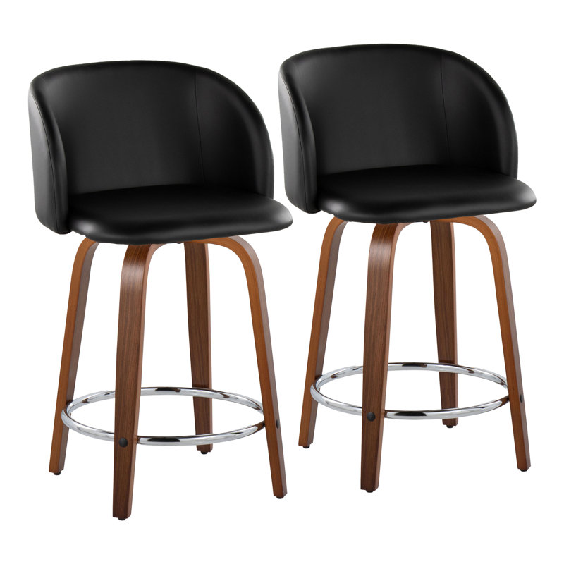 Terrance Fixed-Height Bar & Counter Stools With Bent Wood Legs & Round Footrest, Counter Stool (24” Seat Height)”