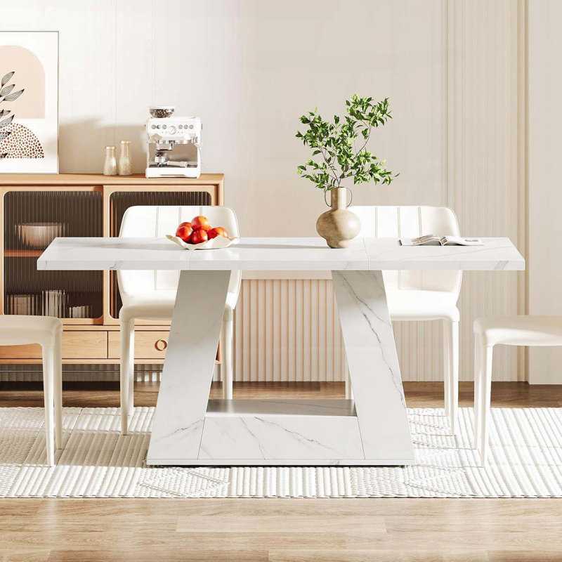63'' Modern Rectangular Dining Table with Faux Marble Top