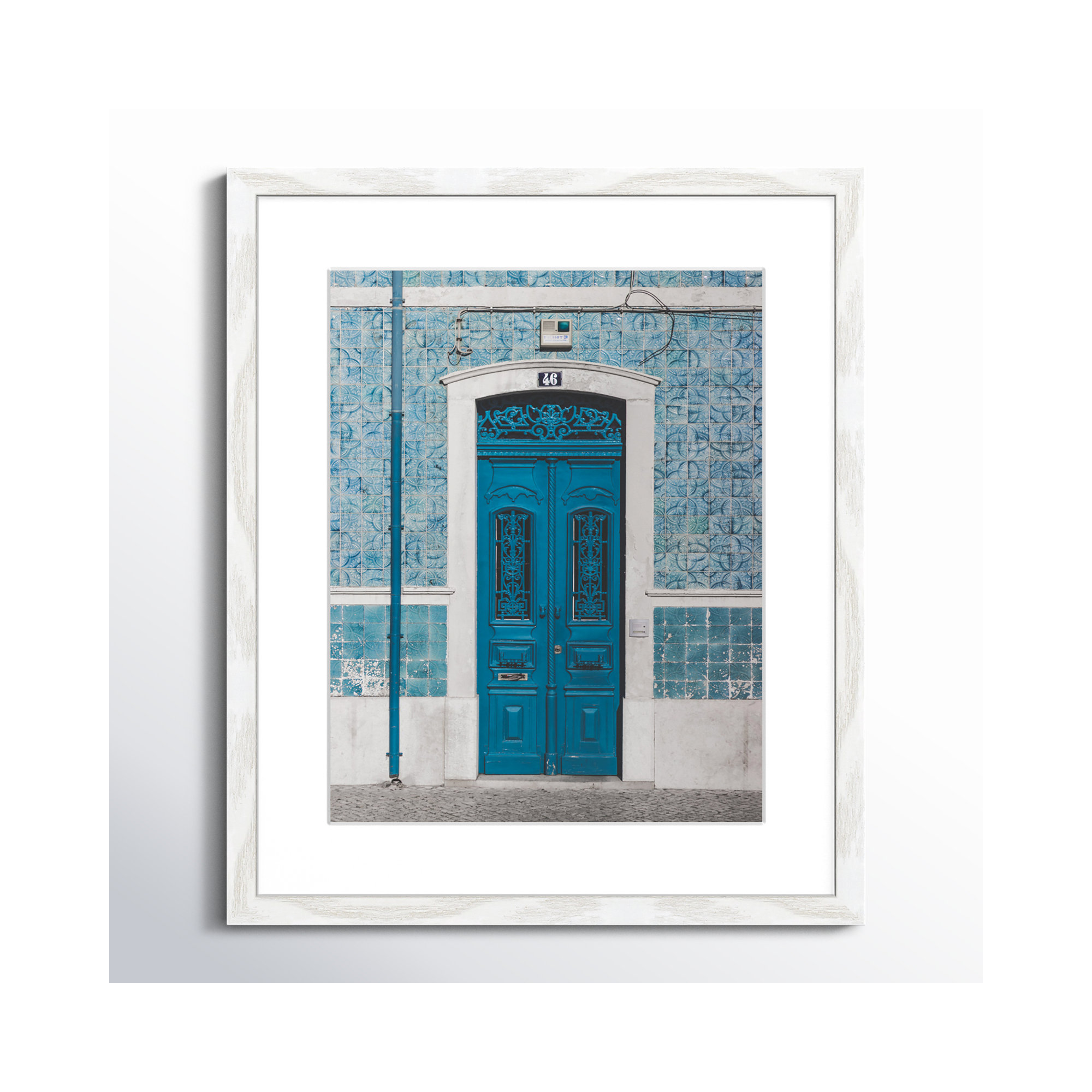 Blue Door Of Caldas De Rainha, Portugual by Catarina Carvalho, 19" H x 16" W x 0.75" D, White
