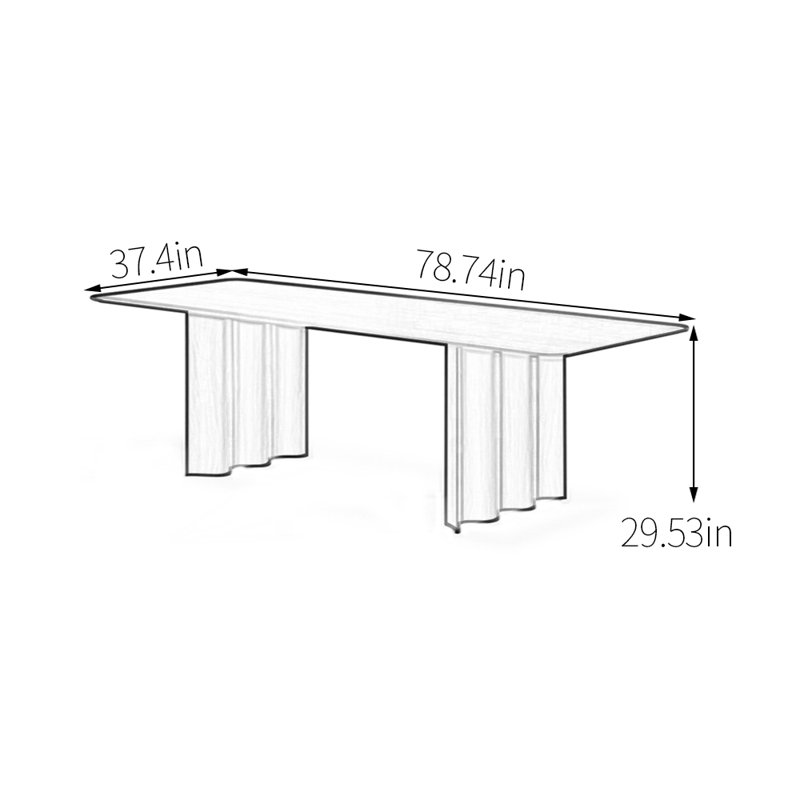 Ash wave-shaped legs dining table, 29.53"H x 78.74"L x 37.4"W, Black