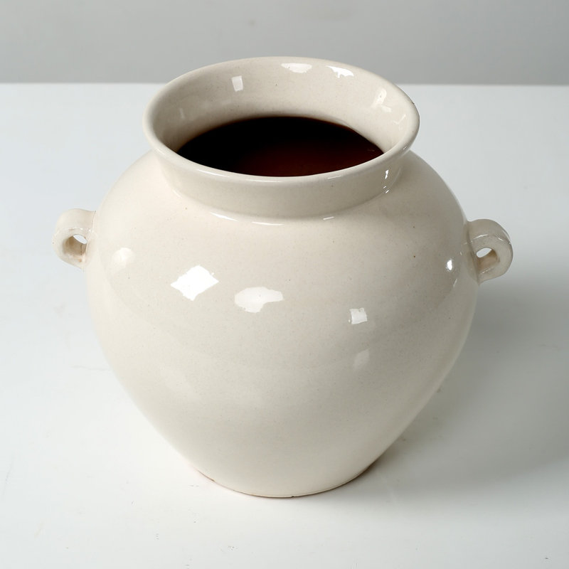 Approx. 8" High Off Whtie Ceramic Vase with Two Decorative Hooks