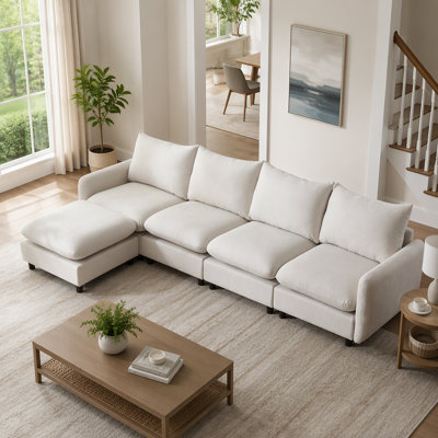 130 In. Oversize 5-Piece L Shaped Modular Free Combination Sectional Sofa Couch With Ottoman For Living Room And Spacious Space