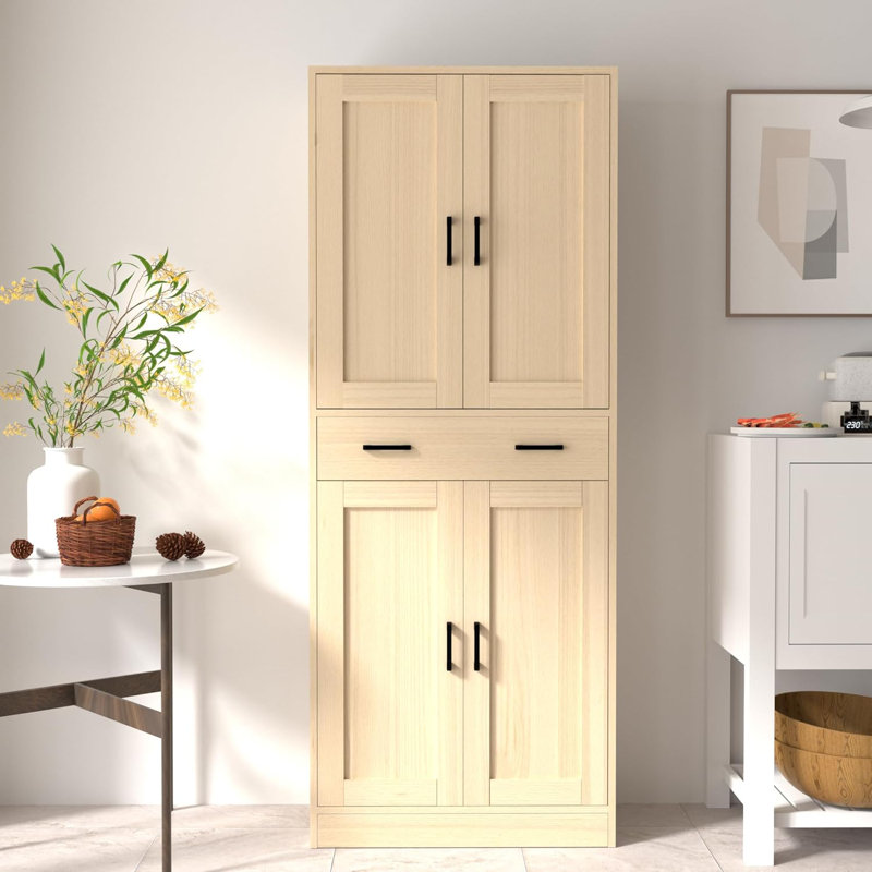 Armoire de cuisine de 71 po de hauteur avec portes et tiroir pour la cuisine, le couloir et le bureau, Chêne