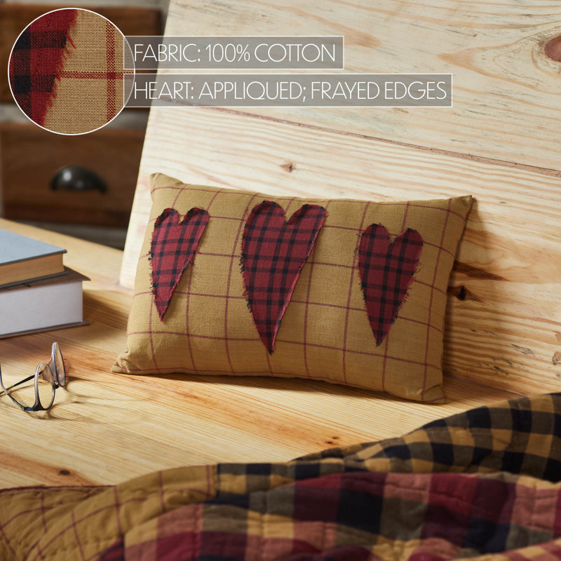 Burgundy Heart Applique Rectangular Cotton Pillow 9.5x14