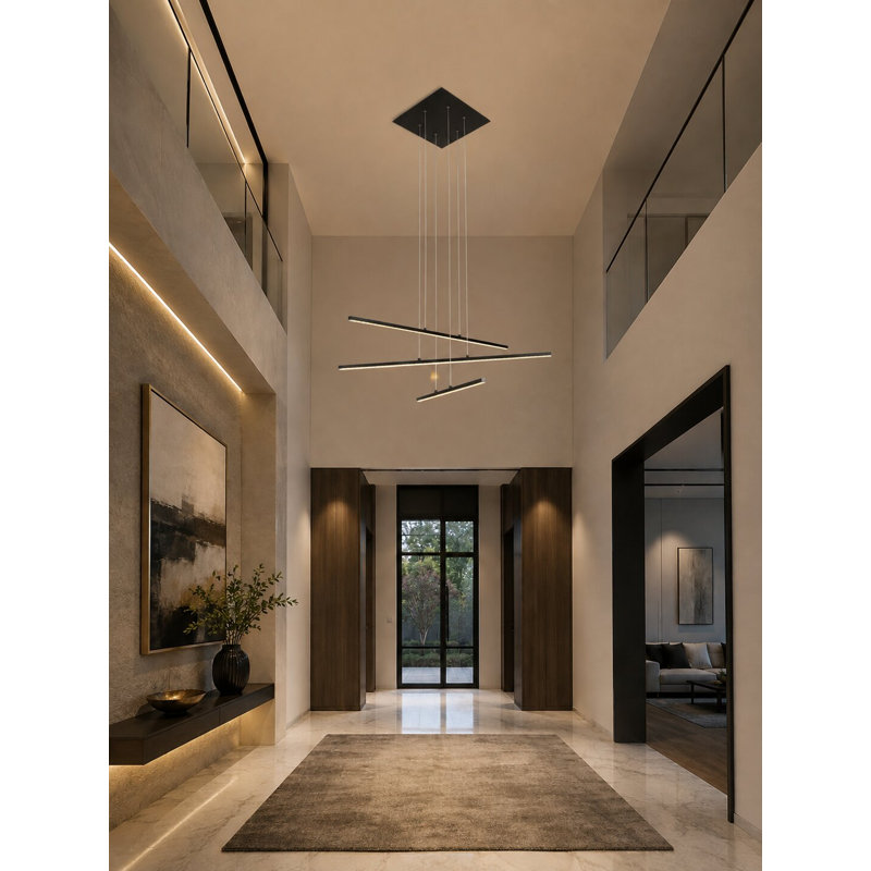 Lustre 3 lumières DEL en métal noir mat avec température de couleur DEL sélectionnable, Noir mat