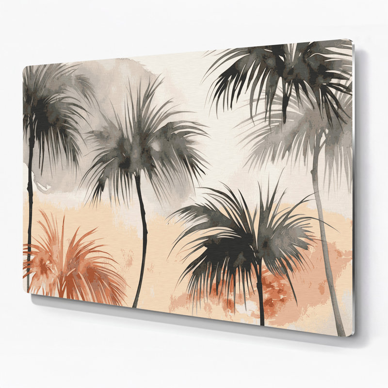 «Hawaiian Minimalist Palms», art mural en métal beige, H 8 po x l 10 po