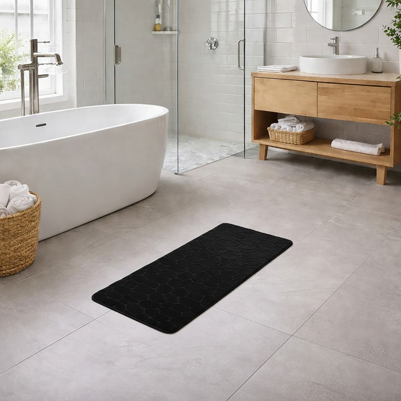 Pebble Runner Mat - Memory Foam - 48"L x 18"W for Kitchen, Bathroom and more, Black