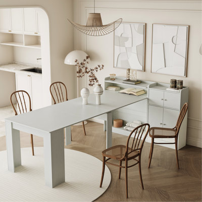 Table de salle à manger extensible moderne blanche avec espace de rangement fonctionnel. L 36,77 po x l 98,43 po x H 40,44 po. 130,07 lb Matériau. Et pratique. Convient à une cuisine, un salon ou une pièce pour diverses pièces. . Fonctionnel. Convient à