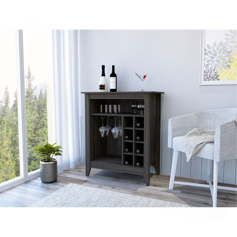 Bar Cabinet Castle, One Open Shelf, Six Wine Cubbies, Espresso