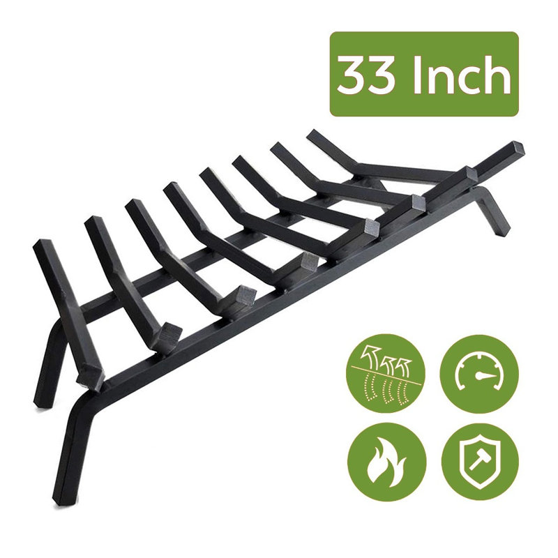 Support de grille et de bûche en fonte robuste, support à bois de chauffage en acier noir de 33 pouces pour foyer intérieur et extérieur