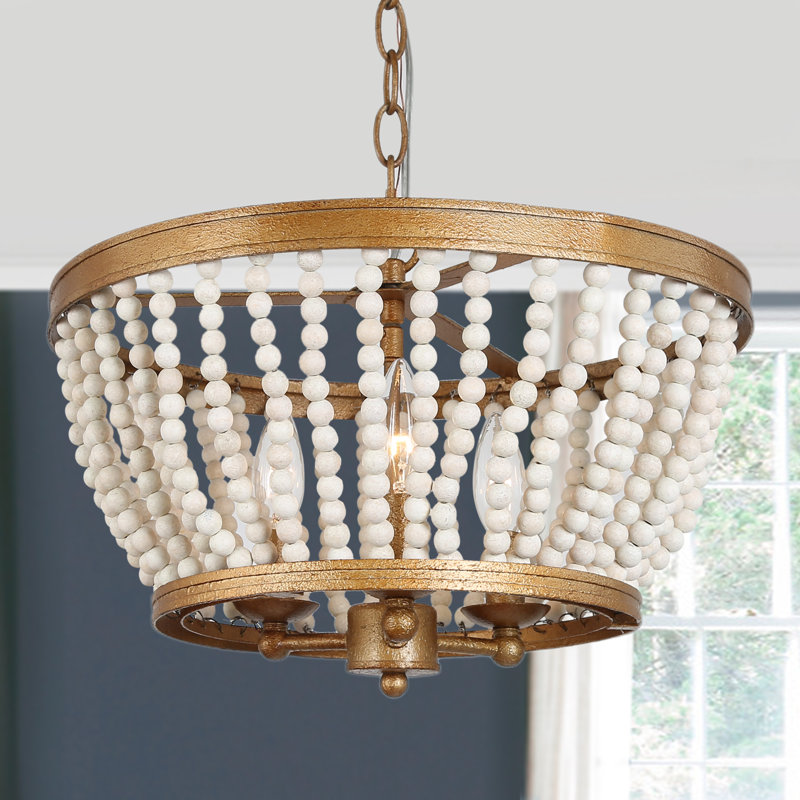 Hatfrneld 3 - Light Durm Chandelier with Beaded Accents, White