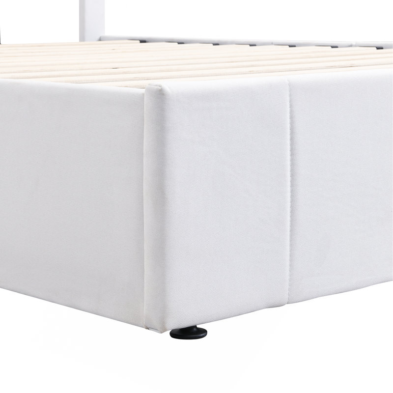 Lit plateforme tapissier avec système de rangement hydraulique, Lit double, Blanc