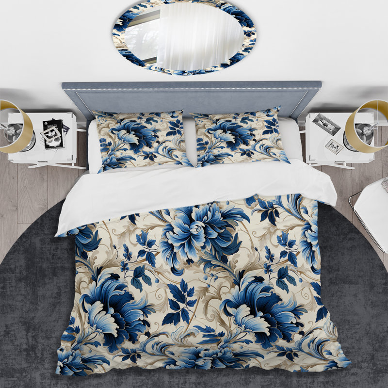 Ensemble de housse de couette à volutes bleu cobalt à motif victorien Acanthus III